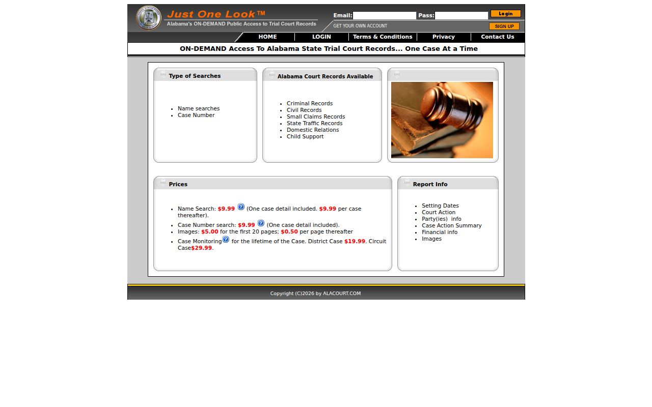 AlacourtAccess portal for searching Florida divorce records